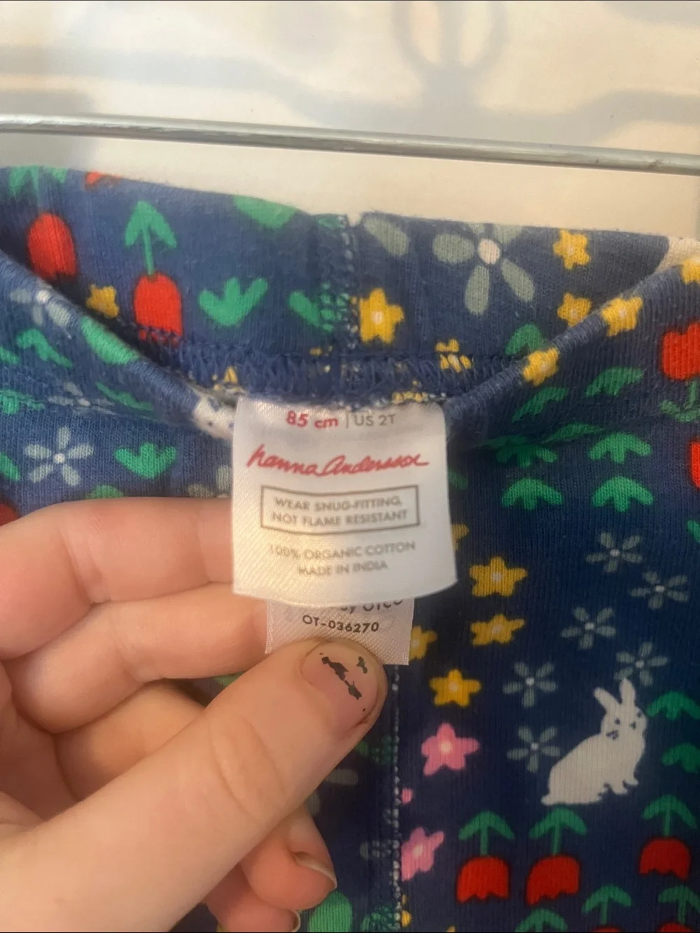 Hanna Andersson Navy Short Pajama Set with White Bunny & Multicolor Floral Print